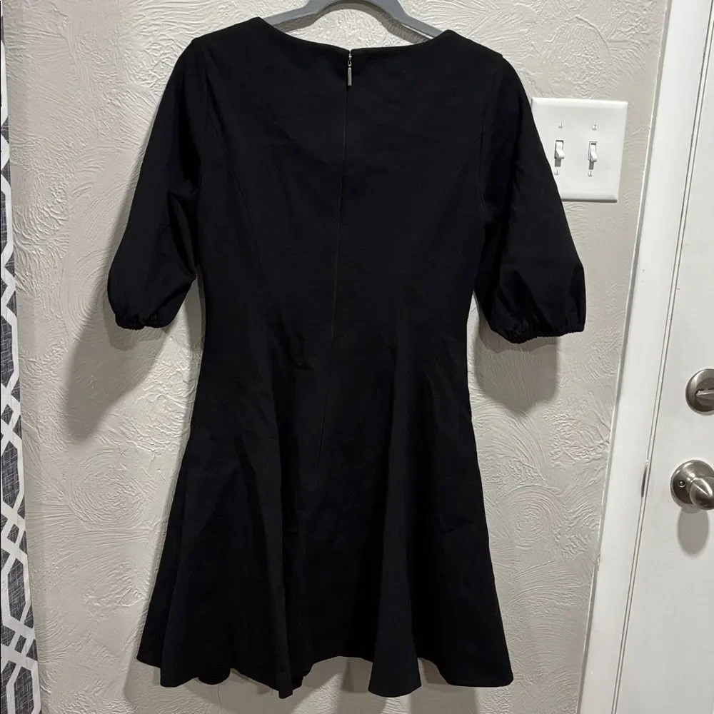 KATE SPADE Black Ponte Knit Puff Sleeve Mini Dress Flared Skirt Women's Small